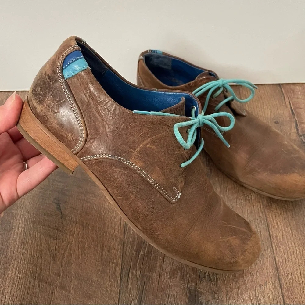 John Fluevog Radio Brown Leather Low  Heel Lace Oxfords Comfort Shoes